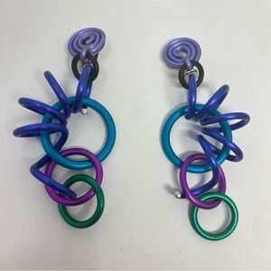 Vintage David Spada Space Age Multicolor Aluminum‎ Clip-On Earrings 4.5”